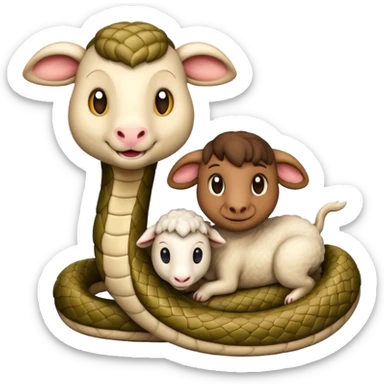 Snake with lamb buddy laughing  sticker