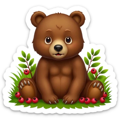 bear with berryes on grass sticker