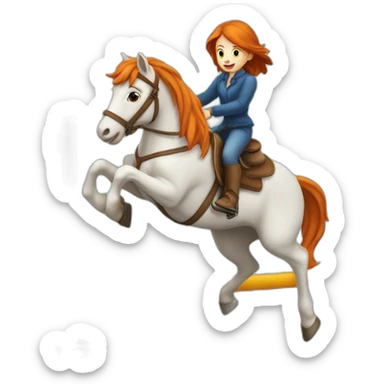 Fille rousse sur un cheval qui saute un obstacle sticker