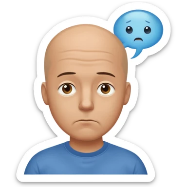 bald man with t-shirt doubting face with thought bubble sticker