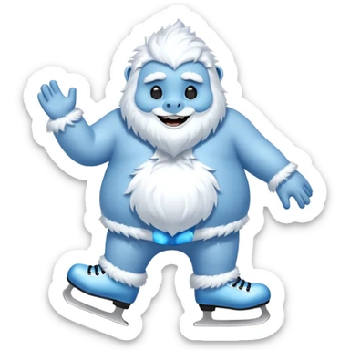 fat blue fur yeti ice skating  sticker