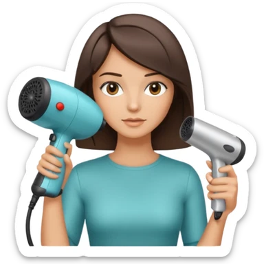 brunette bob girl hair stylist holding a hair dryer sticker