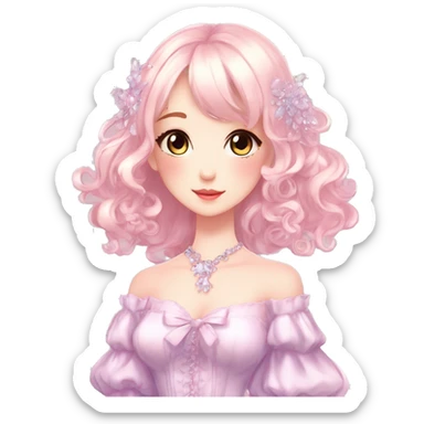 Dreamy pretty elegant kawaii shiny blushing shy anime lady kawaii beautiful hair naturecore fairycore cottagecore jewels trending aesthetic full body sticker