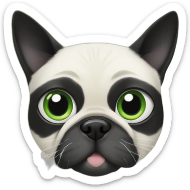 black and white cat and green eyes with pug sticker