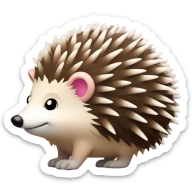 Hedgehog white brown quills one pink ear one brown ear different colored ears full body sticker