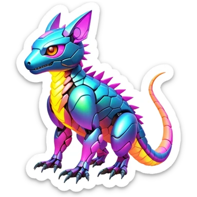  exotic futuristic lush warm-colored modern colorful neon-colored cyber-Fakémon-Digimon-Trico-creature sticker