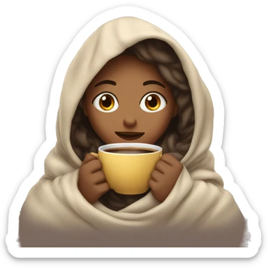 girl inside a blanket sipping coffee eyes closed sticker
