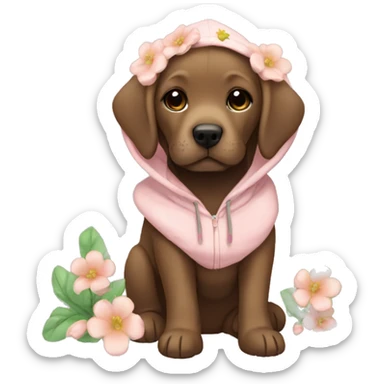 cute baby brown labrador wearing flower hoodie sticker