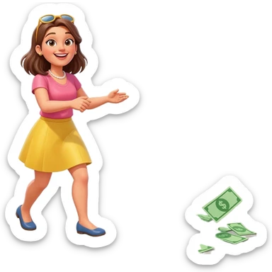 a woman throws and scatters money sticker