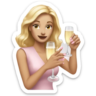 white woman hand with light pink nails holding champagne glass sticker