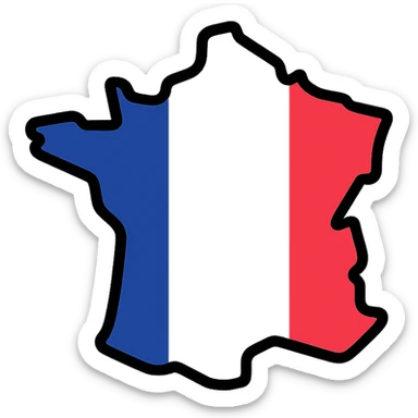 color outline icon of France map with flag colors sticker