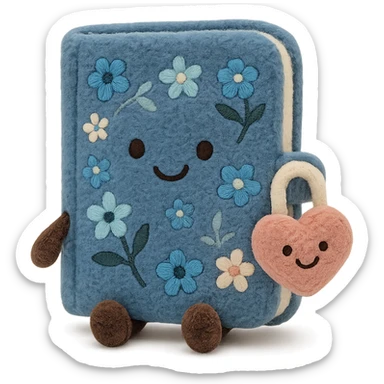 Blue Floral journal with a heart-shaped lock as a kawaii plushie, jellycat style  sticker