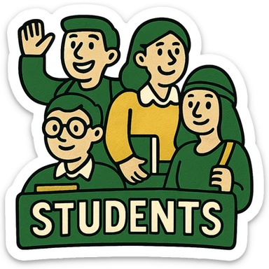students, professional style, green gold and white color scheme, bold and clear, suitable for digital use sticker