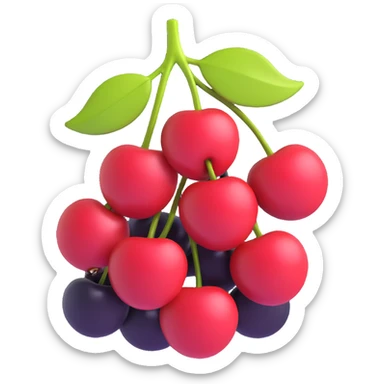 Make the cherry antipy as volumetric as possible, add expressive lighting and shading, change the color of the berries to black, in a modern 3D iOS style with a clean background. sticker