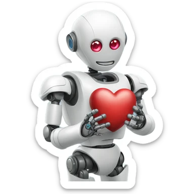 the robot holds a heart in its hand sticker