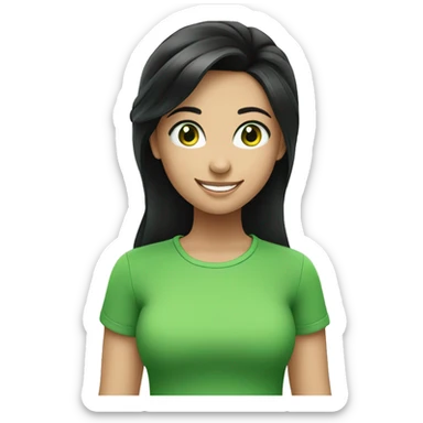 smiling girl in green shirt with black hair and green eyes  sticker
