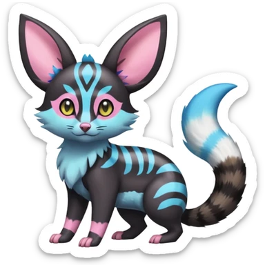 Rare realistic cool cute epic aesthetic colorful Amaura-Sylveon-Umbreon-Civet-Genet-species-Fakemon-hybrid-creature, with markings, full body sticker