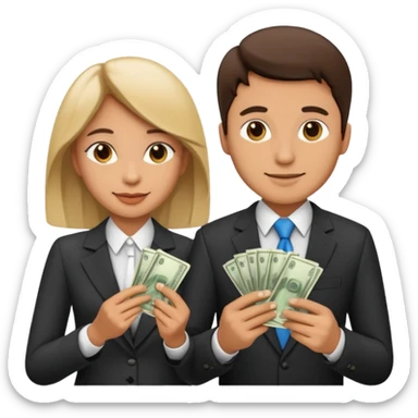 Una pareja (chico y chica de 28 años) vestidos con traje profesional y con dinero sticker