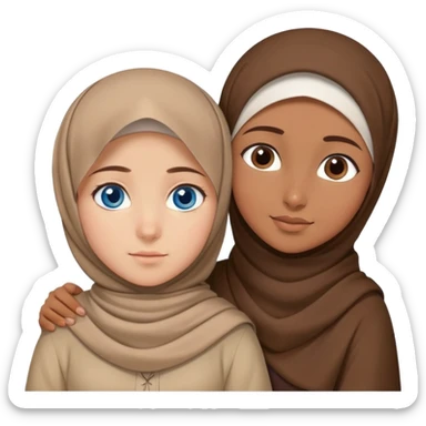 Turkish beautiful finish Konya girl blue eyes with brown beige hijab islamic dress and hugs with brother  sticker