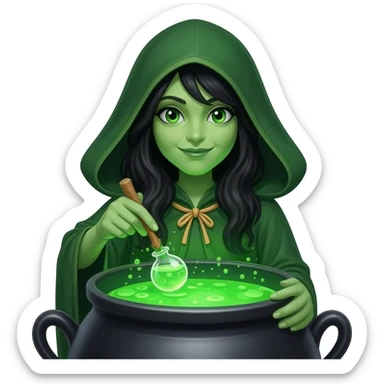 green witch cooking potion sticker