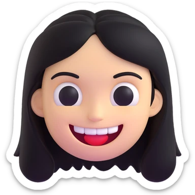 creepy white emoji face, long black hair, sinister smile, inspired by horror memes sticker