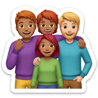 4 inclusive friends (3 girls and 1 man) laughing : 1 man must be brown, 1 girl have to have red hair, an other one must have blond hair and the last one is brown and have brown hair sticker