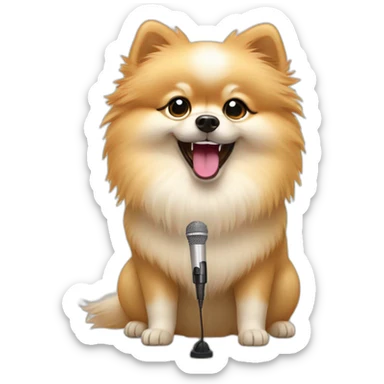 cream pomeranian singing karaoke sticker