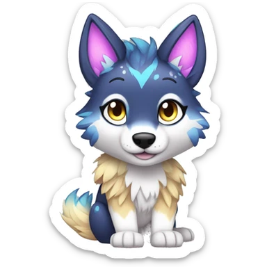 Anthro Colorful Shiny Fionbri-Falvie-sparkle-wolf-sona with cool eccentric markings full body sticker