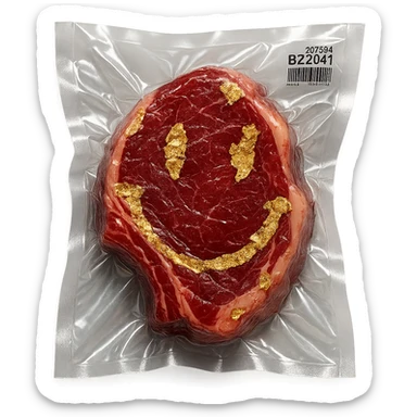 steak with gold leaf accents, glossy and inflated sticker
