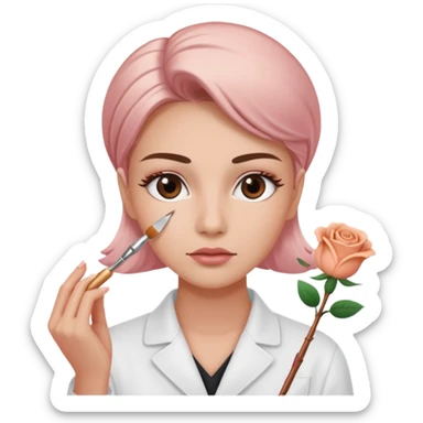 Esthéticienne concentrée brossant un sourcil avec un spoolie rose gold sticker