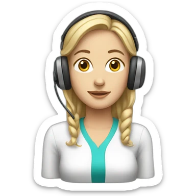white woman with headset sticker