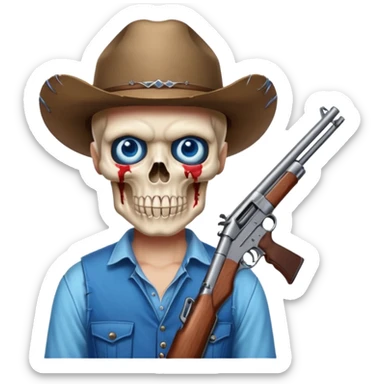 Country hick with a shotgun. From the chest to. In the style of your bleeding skull art sticker