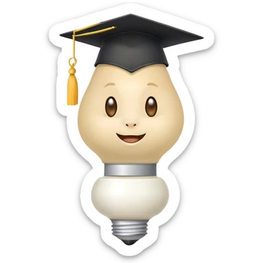 bulb smiling with graduation hat and diploma in claws sticker