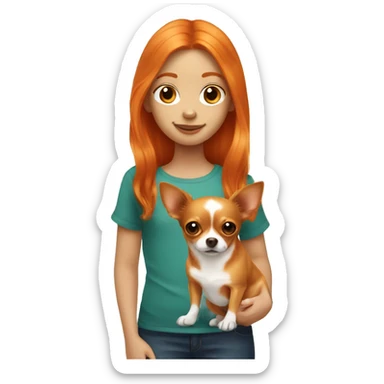 Ginger haired girl with orange long haired chihuahua sticker