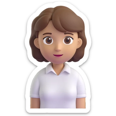 3D emoji style character with short tousled brown hair, neutral expression, light skin, white shirt sticker