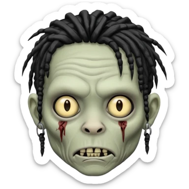 Grey pale skinned zombie boy with wrinkled skin and black dreadlocks. Nose and ear piercings. Emo. sticker