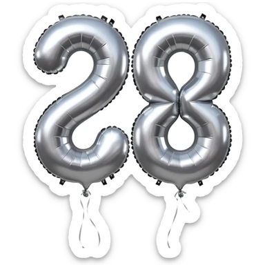 Two metallic silver foil balloons shaped as the number 18, shiny and reflective sticker