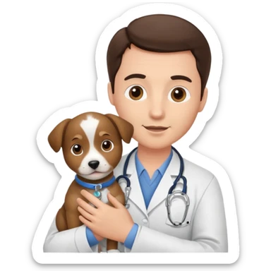 brunette man veterinarian with puppy sticker
