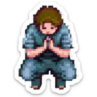 person kneeling in prayer with hands clasped sticker