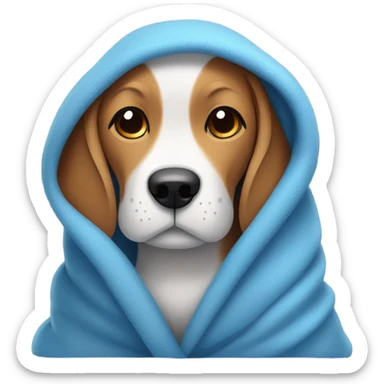 Cold Beagle UNDER many blue blankets sticker