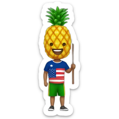 supporter who carries a flag with a pineapple on it sticker
