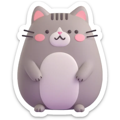 pusheen cat looking sad, 3D style, soft shading, expressive face sticker