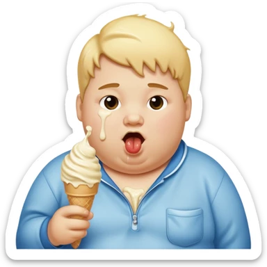 An obese kid eating ice cream sticker