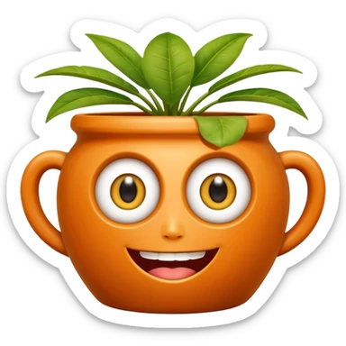 Plant pot with big bulging eyes. smile has a gold tooth.  sticker