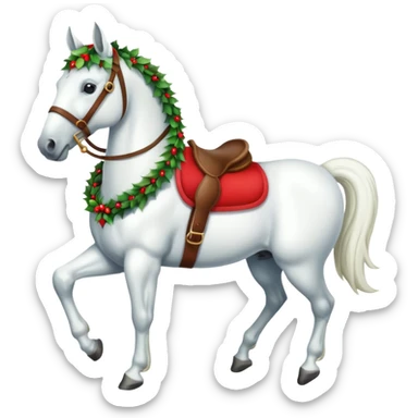 Christmas white horse with red saddle a full-length  sticker