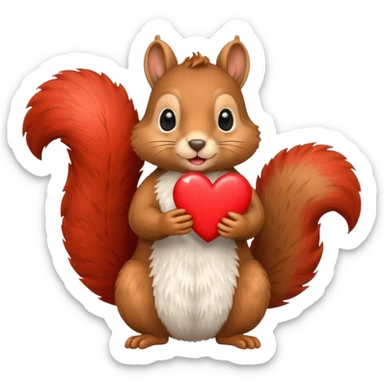 squirrel holding a red heart sticker