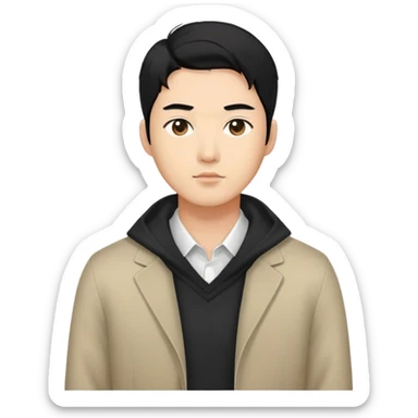 A Korean man with neat black hair, wearing a modern outfit sticker