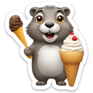 Gray groundhog eating an ice cream  sticker