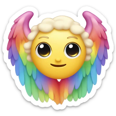 Rainbow heart with angel wings and kawaii face sticker