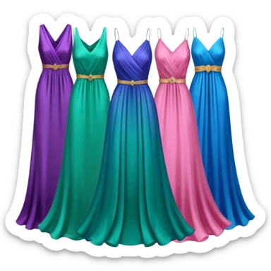 4 dresses one purple dress one pink dress one blue dress and one green dress sticker